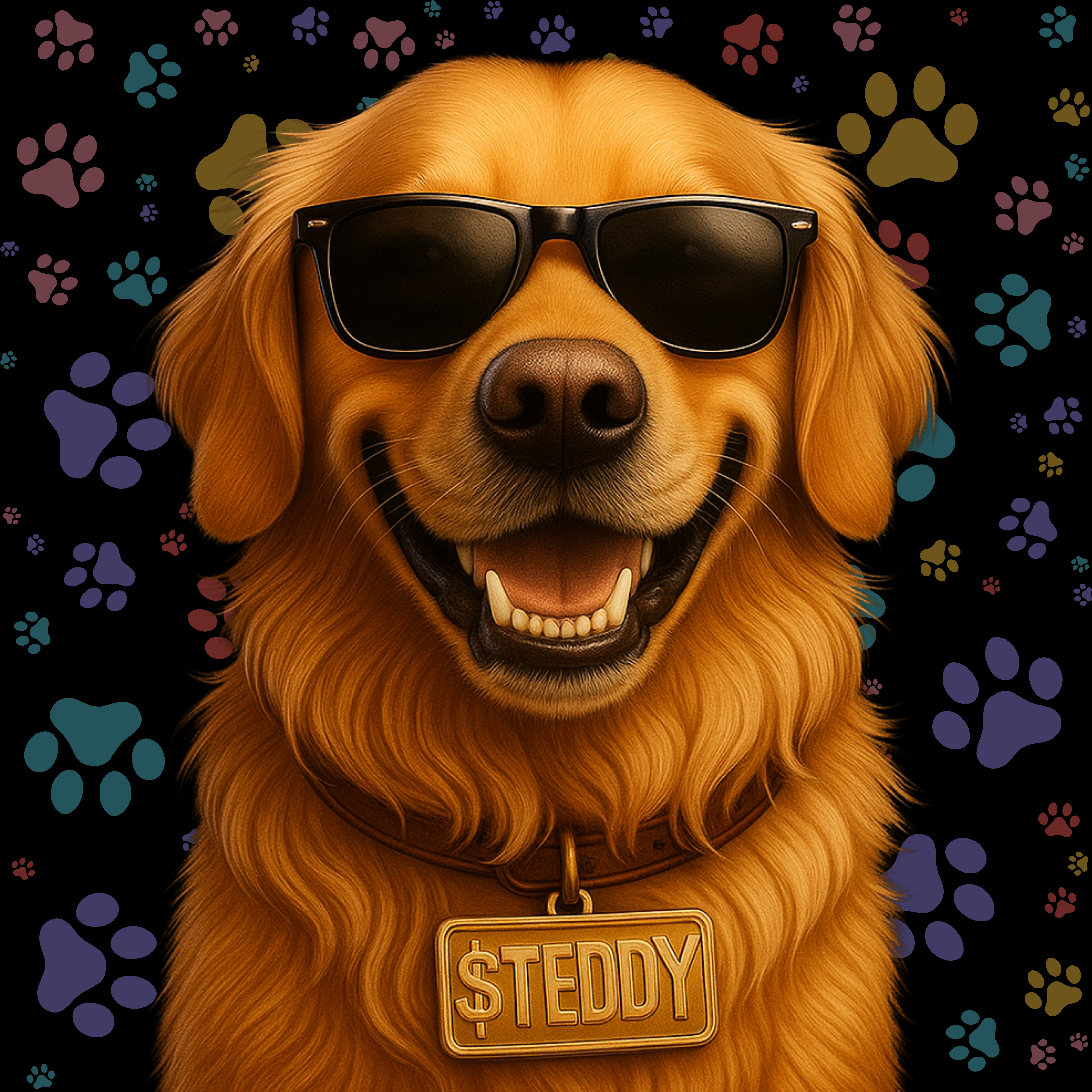 Teddy with $TEDDY necklace and sunglasses